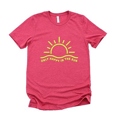 Only Happy In The Sun Puff Print - Women's Short Sleeve Graphic T-Shirt