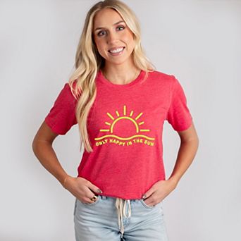 Only Happy In The Sun Puff Print - Women's Short Sleeve Graphic T-Shirt