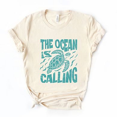 The Ocean Is Calling Turtle - Women's Short Sleeve Graphic T-Shirt
