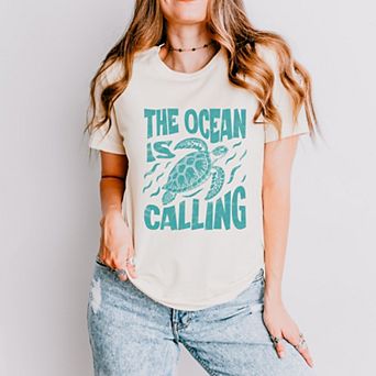 The Ocean Is Calling Turtle - Women's Short Sleeve Graphic T-Shirt