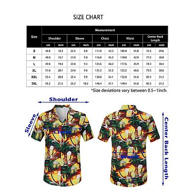Mens Short Sleeve Button Down Shirt Floral Print Boho Beach Vacation Hawiian Tropical Collared Tops