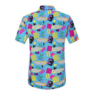 Mens Short Sleeve Button Down Shirt Floral Print Boho Beach Vacation Hawiian Tropical Collared Tops
