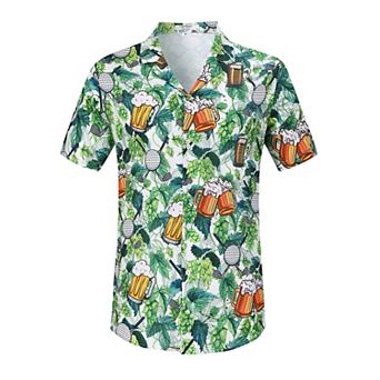 Mens Short Sleeve Button Down Shirt Floral Print Boho Beach Vacation Hawiian Tropical Collared Tops