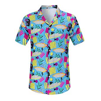 Mens Short Sleeve Button Down Shirt Floral Print Boho Beach Vacation Hawiian Tropical Collared Tops