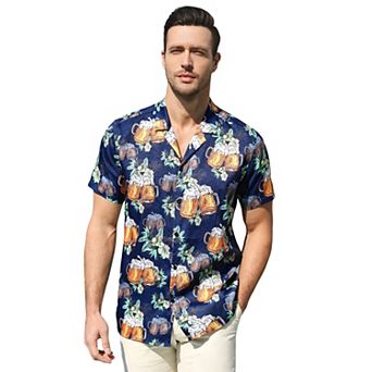 Mens Short Sleeve Button Down Shirt Floral Print Boho Beach Vacation Hawiian Tropical Collared Tops