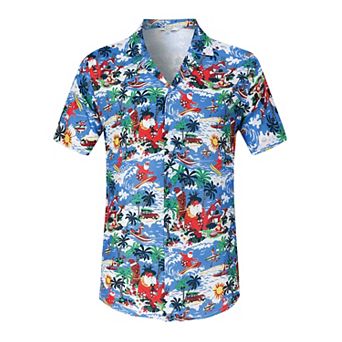 Mens Short Sleeve Button Down Shirt Floral Print Boho Beach Vacation Hawiian Tropical Collared Tops