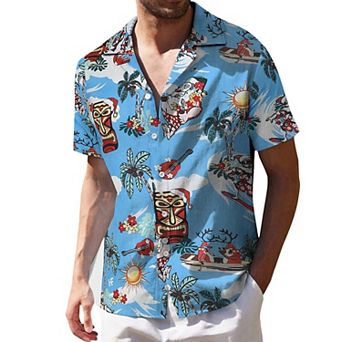 Mens Short Sleeve Button Down Shirt Floral Print Boho Beach Vacation Hawiian Tropical Collared Tops