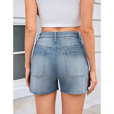 Jean Shorts for Women High Waisted Trendy Drawstring Denim Shorts Summer with Pockets