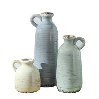 3 pc Ceramic Vase Set: Modern Farmhouse Decor for Home, Table, Mantel - Ideal for Fresh or Dried