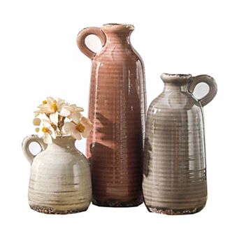 3 pc Ceramic Vase Set: Modern Farmhouse Decor for Home, Table, Mantel - Ideal for Fresh or Dried