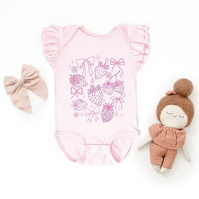 Coquette Strawberries Outlined - Baby Flutter Sleeve Bodysuit