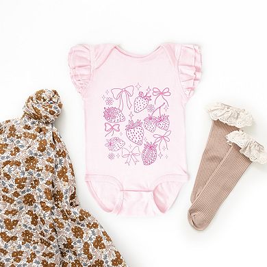 Coquette Strawberries Outlined - Baby Flutter Sleeve Bodysuit