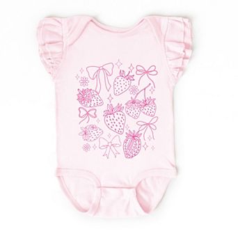 Coquette Strawberries Outlined - Baby Flutter Sleeve Bodysuit