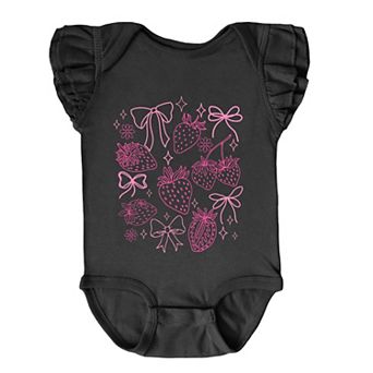 Coquette Strawberries Outlined - Baby Flutter Sleeve Bodysuit