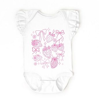 Coquette Strawberries Outlined - Baby Flutter Sleeve Bodysuit