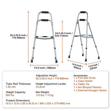 Folding Hemi Walker for Seniors with One-Arm Design, Adjustable Height, and Anti-Skid Feet