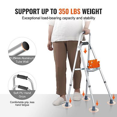 Folding Hemi Walker for Seniors with One-Arm Design, Adjustable Height, and Anti-Skid Feet