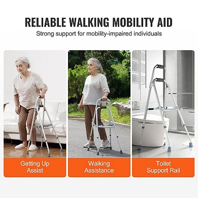 Folding Hemi Walker for Seniors with One-Arm Design, Adjustable Height, and Anti-Skid Feet