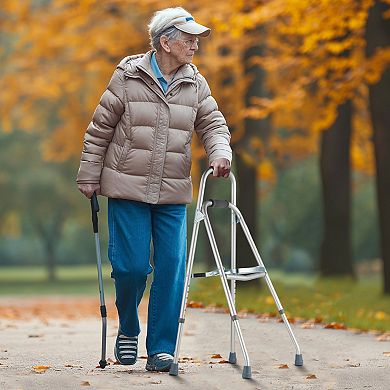 Folding Hemi Walker for Seniors with One-Arm Design, Adjustable Height, and Anti-Skid Feet