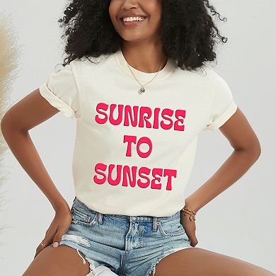 Sunrise To Sunset Puff Print - Women's Garment Dyed Graphic T-Shirt