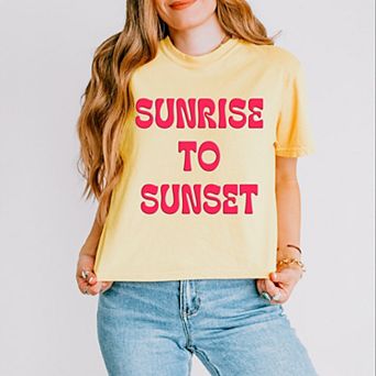 Sunrise To Sunset Puff Print - Women's Boxy Crop Top Graphic T-Shirt