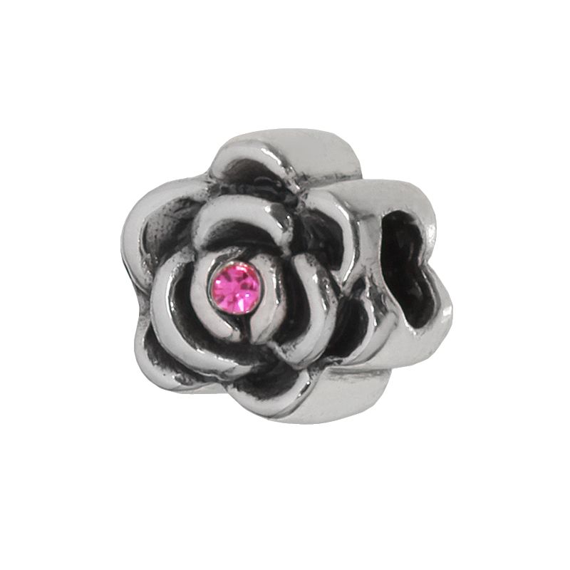 Individuality Beads Sterling Silver Crystal Floral Bead, Womens, Pink