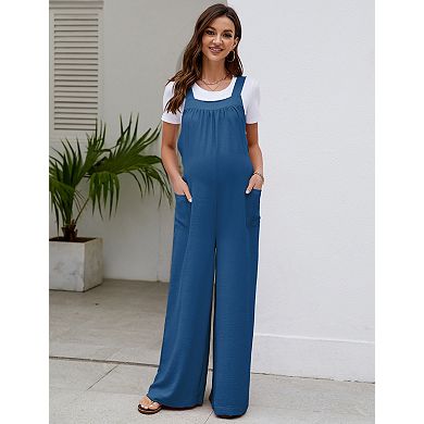 Women's Maternity Jumpsuit Sleeveless Tie Loose Jumpsuit With Pockets Workwear