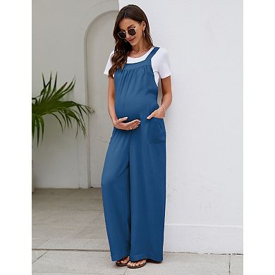Women's Maternity Jumpsuit Sleeveless Tie Loose Jumpsuit With Pockets Workwear