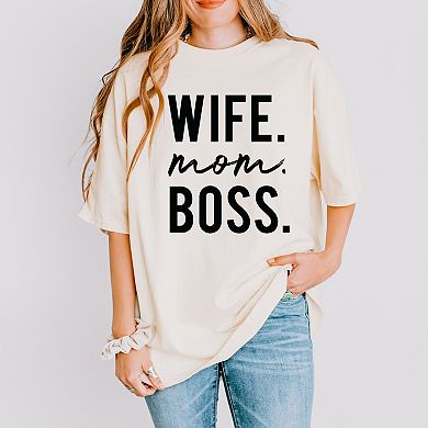 Wife Mom Boss Block - Women's Garment Dyed Graphic T-Shirt