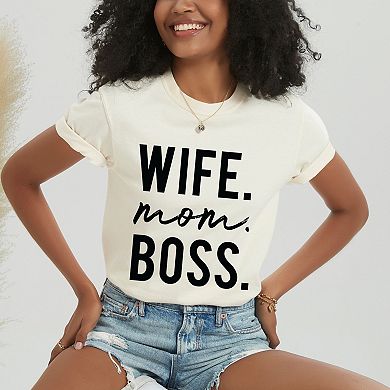 Wife Mom Boss Block - Women's Garment Dyed Graphic T-Shirt