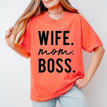 Wife Mom Boss Block - Women's Garment Dyed Graphic T-Shirt
