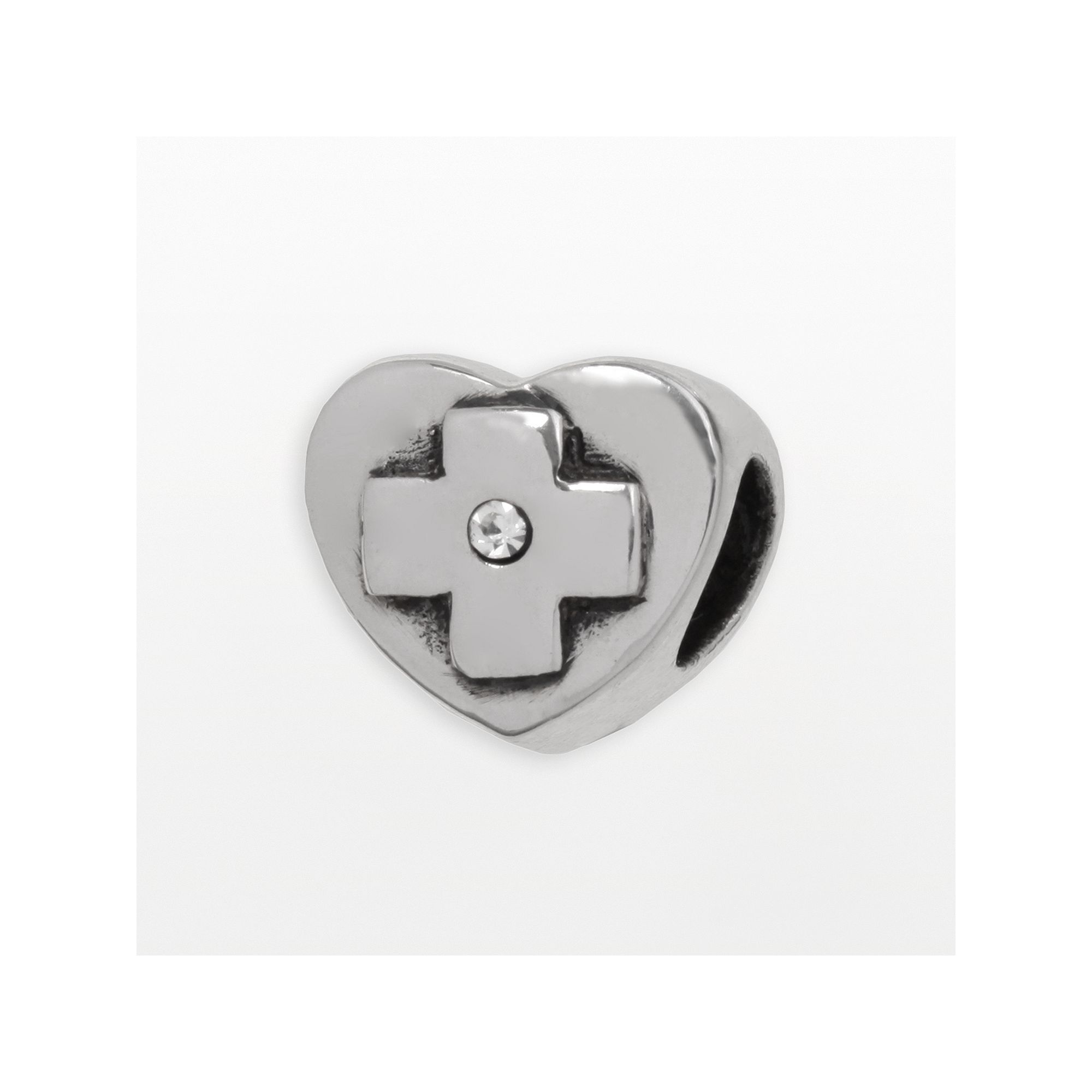 Individuality Beads Sterling Silver Crystal Heart Cross Bead, Womens, Whit
