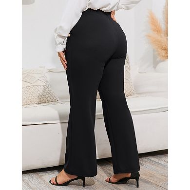Womens Plus Size Pants High Waisted Casual Comfort Dress Pants Flared Trousers