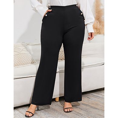 Womens Plus Size Pants High Waisted Casual Comfort Dress Pants Flared Trousers