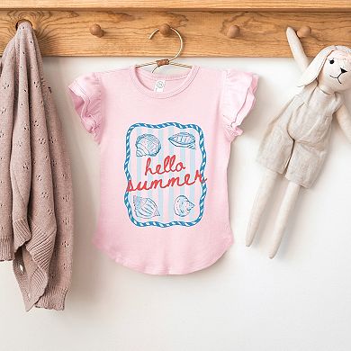 Hello Summer Sea Shells - Flutter Sleeve Graphic T-Shirt
