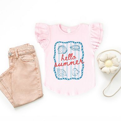 Hello Summer Sea Shells - Flutter Sleeve Graphic T-Shirt