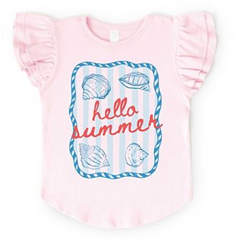 Hello Summer Sea Shells - Flutter Sleeve Graphic T-Shirt