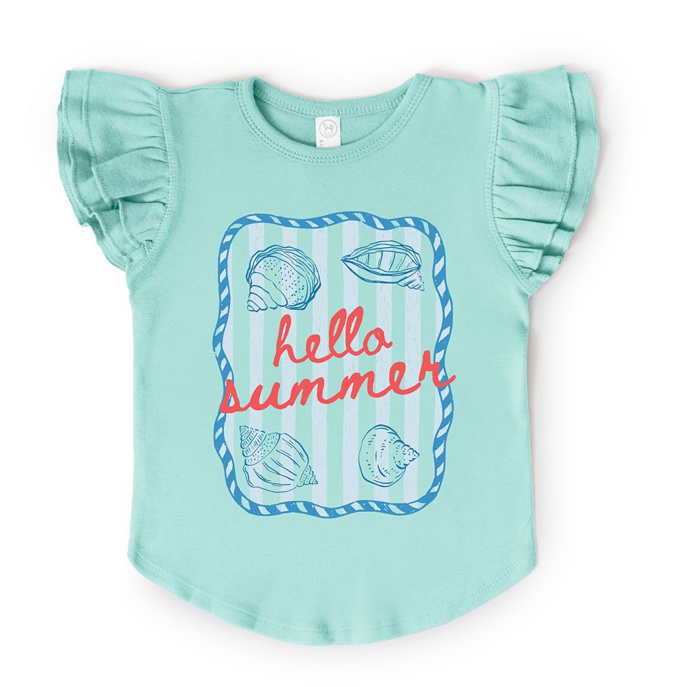 Hello Summer Sea Shells - Flutter Sleeve Graphic T-Shirt
