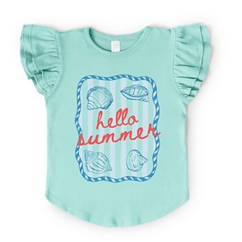 Hello Summer Sea Shells - Flutter Sleeve Graphic T-Shirt