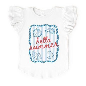 Hello Summer Sea Shells - Flutter Sleeve Graphic T-Shirt