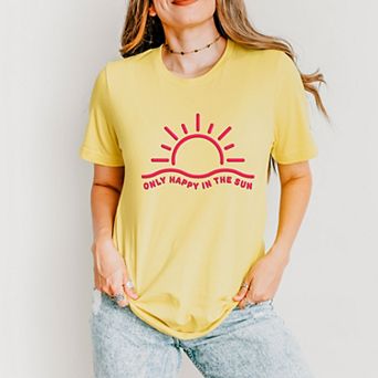 Only Happy In The Sun Puff Print - Women's Short Sleeve Graphic T-Shirt