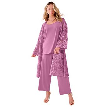 Roaman's Women's Plus Size Sequin Lace Duster Pantset