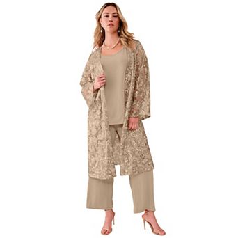 Roaman's Women's Plus Size Sequin Lace Duster Pantset