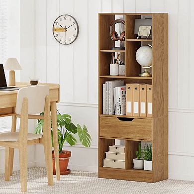 Costway 51” Tall Bookcase with Drawer 7 Open Cubes Anti-toppling Kits for Study Home Office