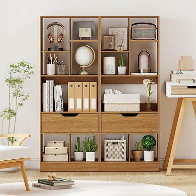 Costway 51” Tall Bookcase with Drawer 7 Open Cubes Anti-toppling Kits for Study Home Office