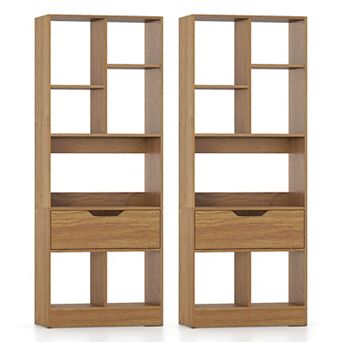 Costway 51” Tall Bookcase with Drawer 7 Open Cubes Anti-toppling Kits for Study Home Office