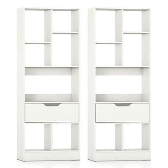 Costway 51” Tall Bookcase with Drawer 7 Open Cubes Anti-toppling Kits for Study Home Office