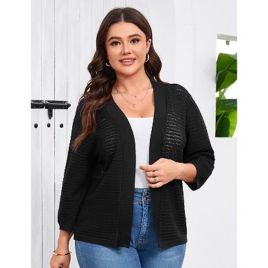 Womens Open Front Crochet Knit Plus Size Cardigan Sweater Hollow Out Lightweight Cardigans Outwear
