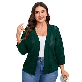 Womens Open Front Crochet Knit Plus Size Cardigan Sweater Hollow Out Lightweight Cardigans Outwear
