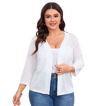 Womens Open Front Crochet Knit Plus Size Cardigan Sweater Hollow Out Lightweight Cardigans Outwear